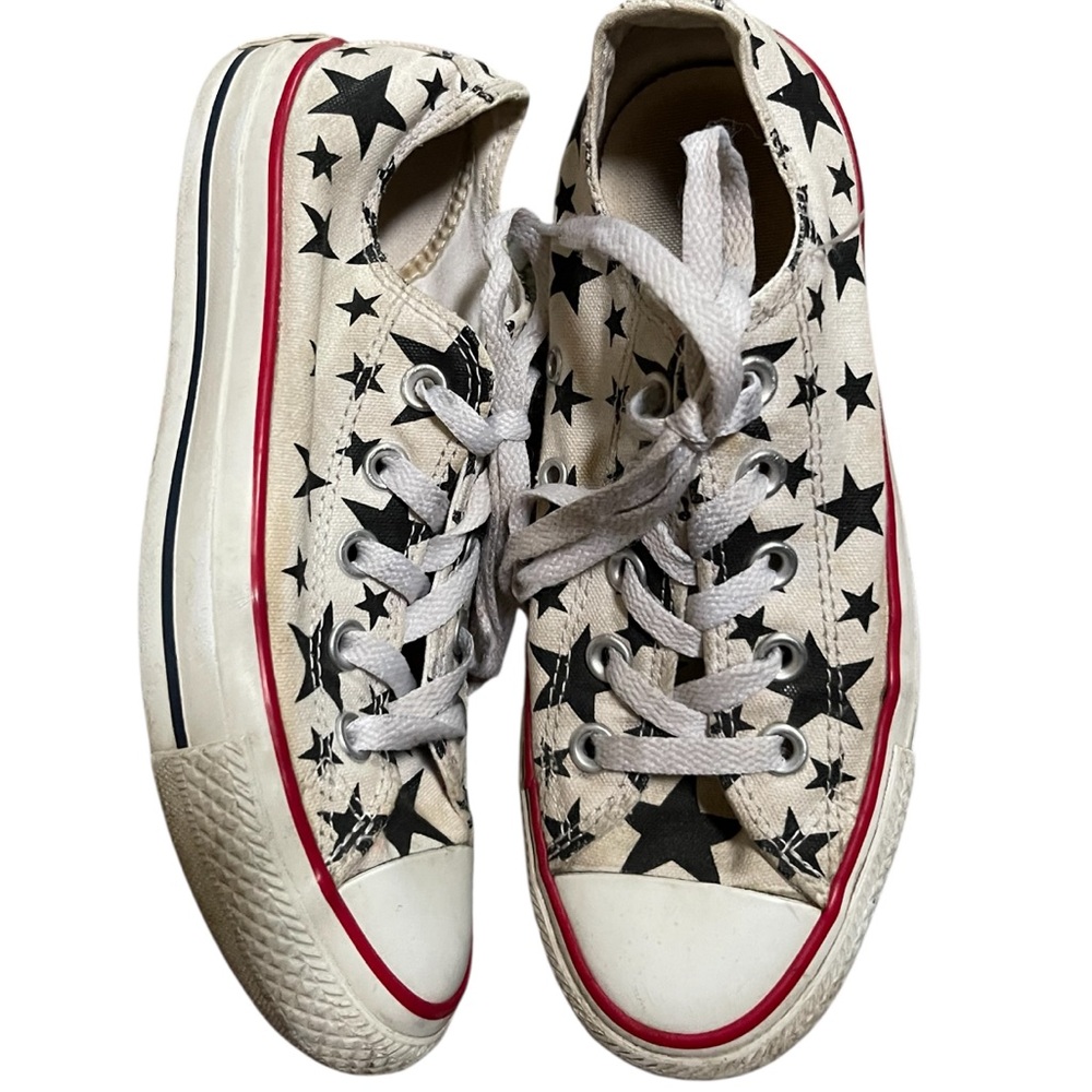 Converse Rare Edition Black / White Star Print  Low Top “Chucks” Size 5 GUC